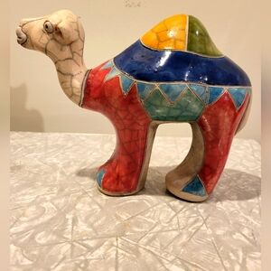South African Handmade Raku Pottery Camel Statue